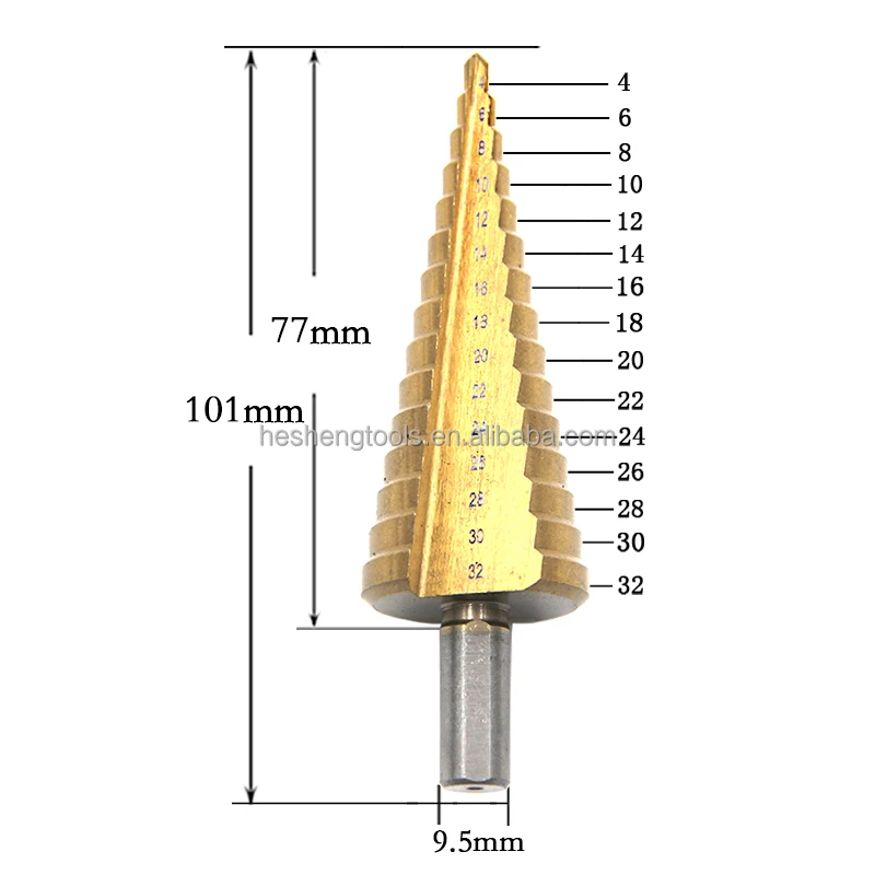 4-32mm HSS 4241 Steel Large Step Cone Titanium Coated Metal Drill Bit Cut Tool Set Hole Cutter