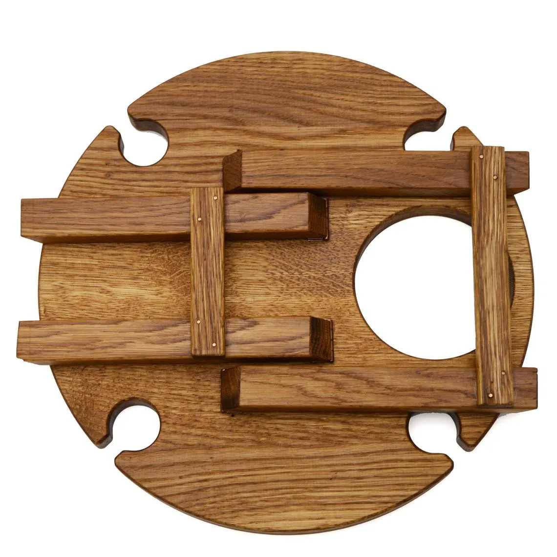 Modern Design Soli Oak Wood Portable Folding Picnic Table for Outdoor and Kitchen Use with Glass Holder