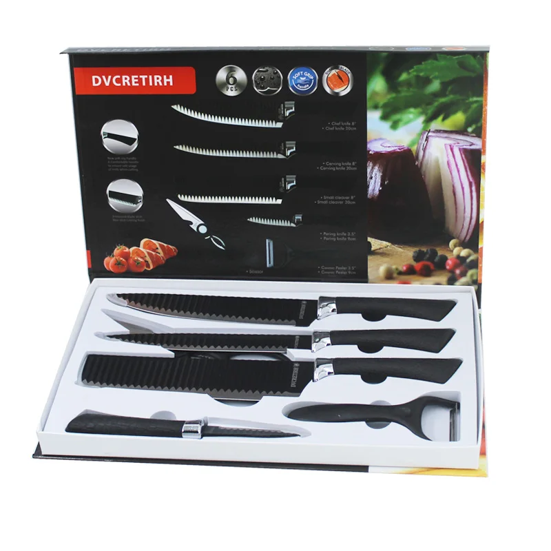wholesale 6 piece stainless steel kitchen knife set with magnetic gift box