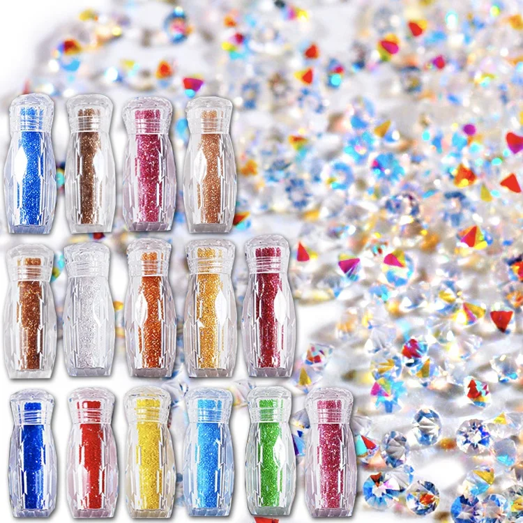 
Wholesale 30 colors Micro Caviar Glass Rhinestones Crystal Bottle Super Glitter Tiny Zircon 3D Nail Decoration for Nail Arts 