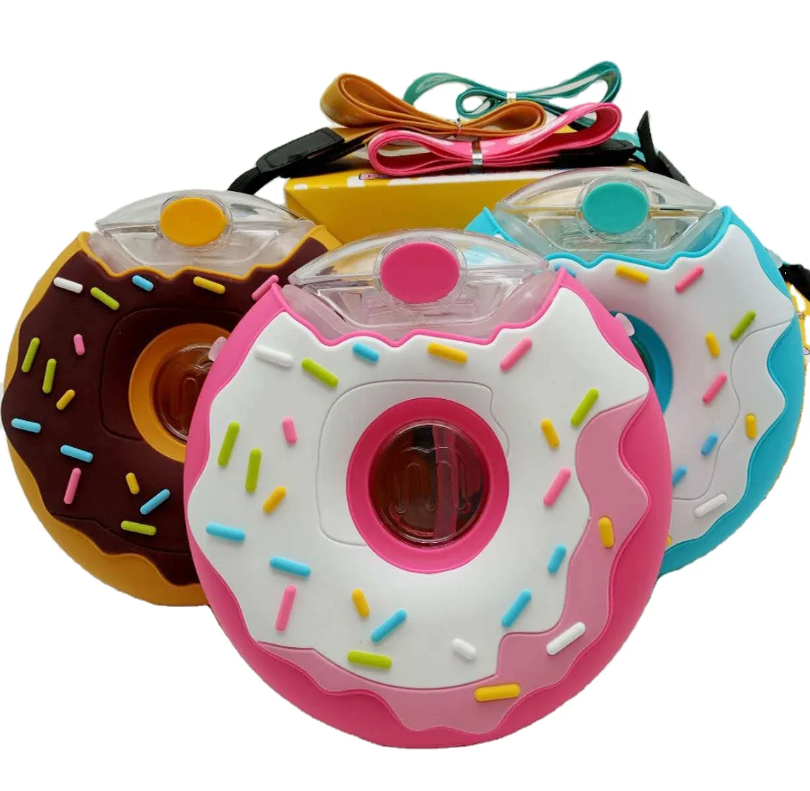 Оптовая продажа, Новая Спортивная бутылка для воды 380 мл, пластиковая детская соломенная бутылка для воды с пончиком