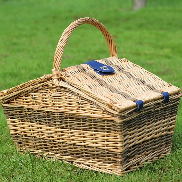 Wholesale cheap Portable handmade firm wicker picnic baskets with fabric with cooler bag