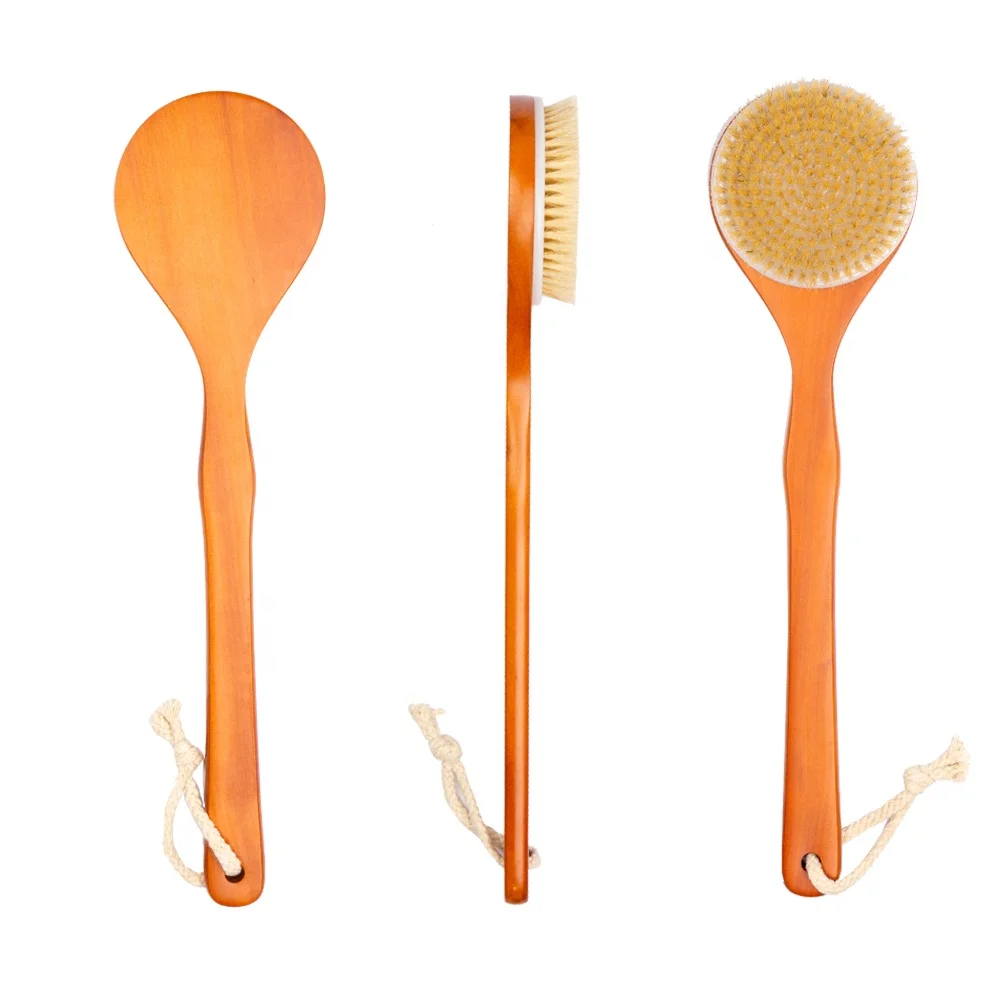 Щетка-скраб для сухого расчесывания тела, кисточка для ванны с длинной ручкой из Веганской натуральной щетины, товары для ванны
