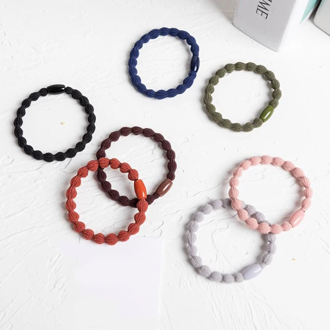 Custom Logo Elastic Hair Bands with Beads Beaded Hair Ties For Women And Girl