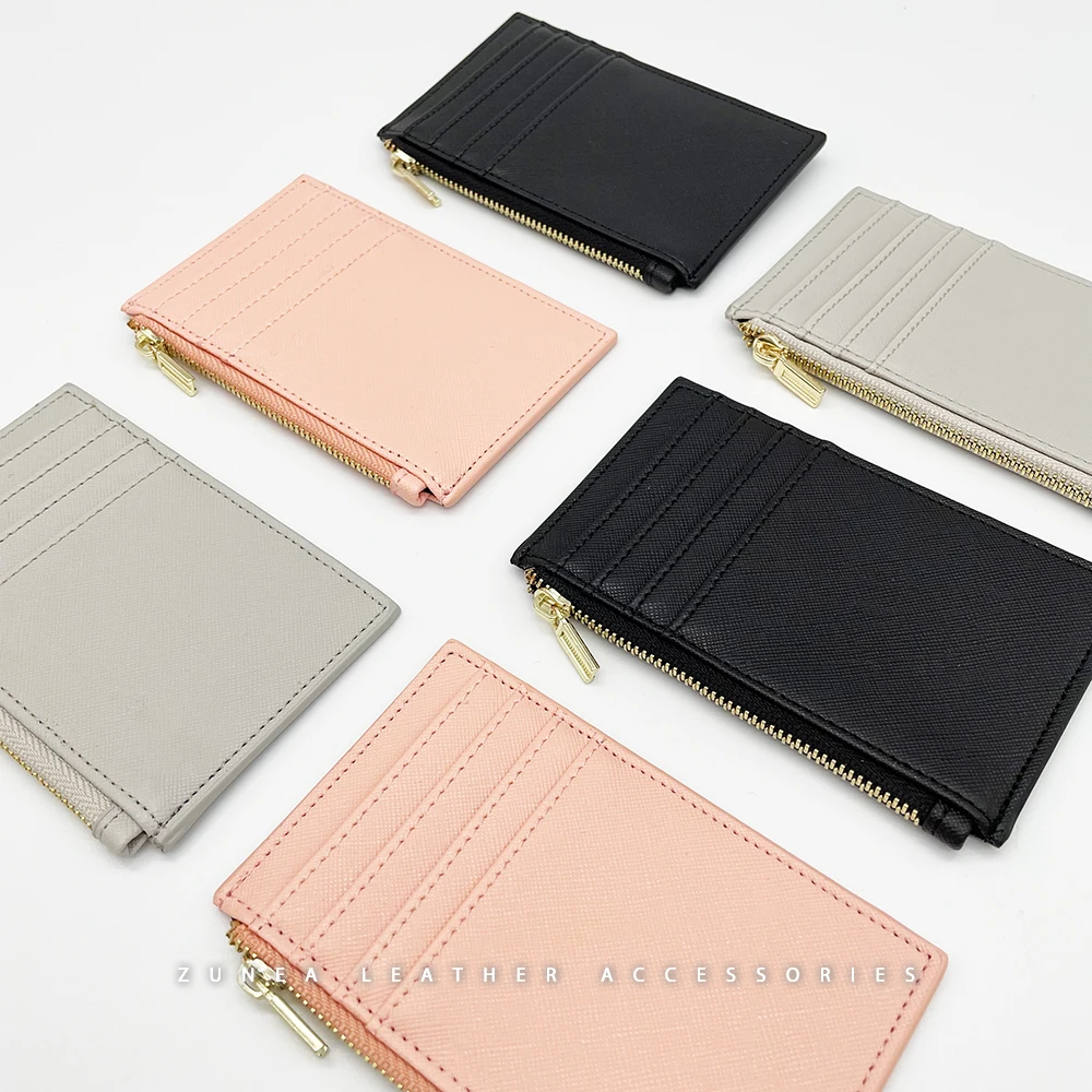 Custom PU Faux Leather Ladies Credit Cardholder Women Zip ID Card Holder Wallet