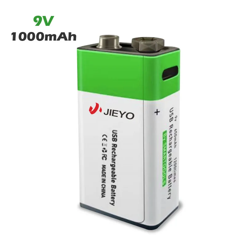 Real Capacity Li-ion Lithium 9 volt 650mAh 1000mAh Lithium 9V USB Rechargeable Li ion Battery