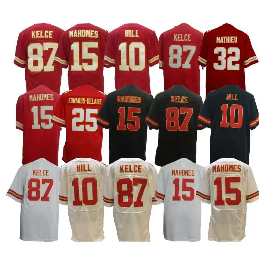 Mens American Kansas City 9 juju smith-schuster 95 Chris Jones 10 Tyreek Hill 87 Travis Kelce 15 Patrick Mahomes Football Jersey