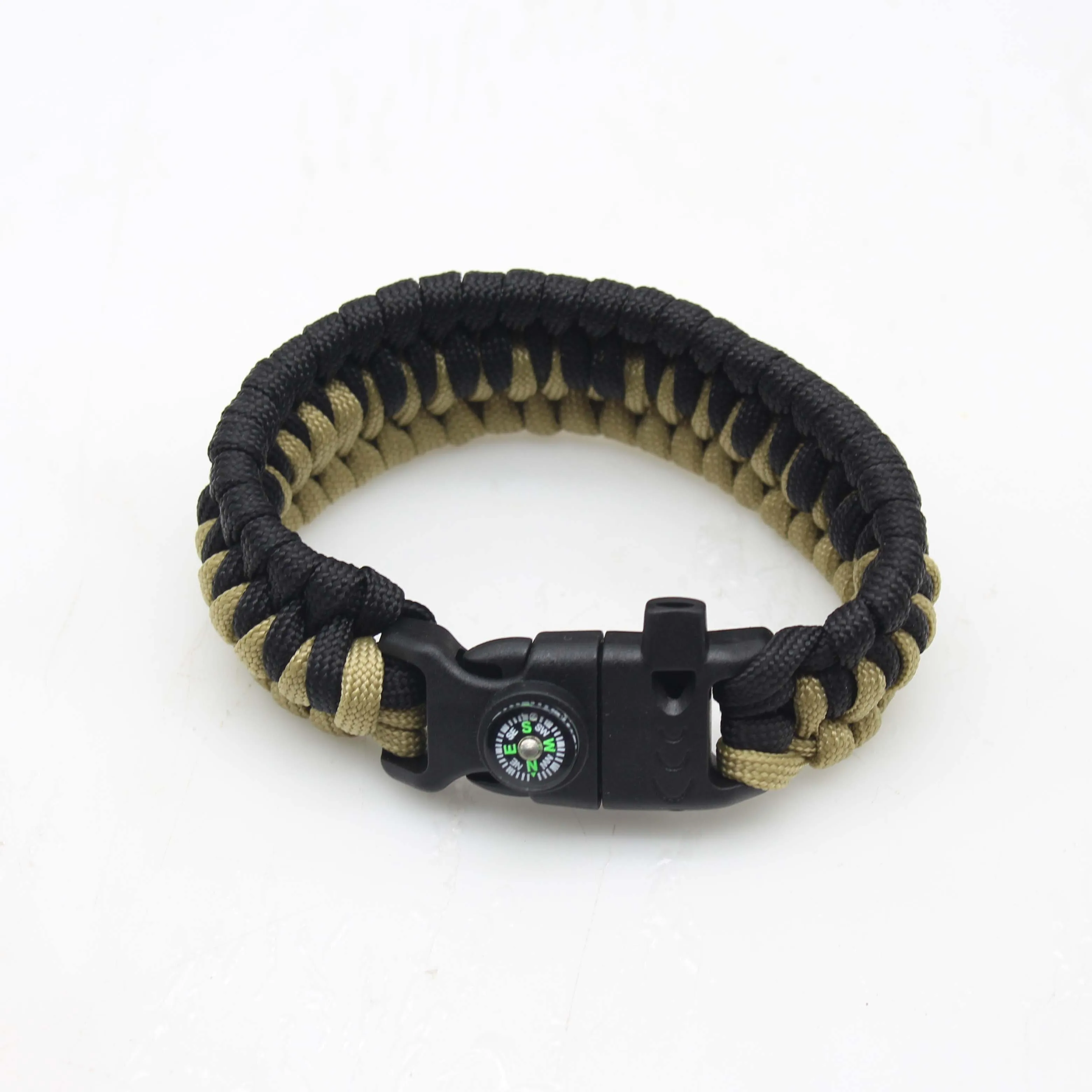 Camping Hiking 550lb Paracord Woven Outdoor Heavy Duty Paracord Knife Survival Bracelet With Fire Starter, Compass, Whistle