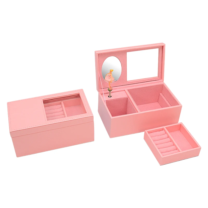 Amazon Best Sale Christmas Carousel Dancing Ballerina Pu Leather Jewelry Music Box