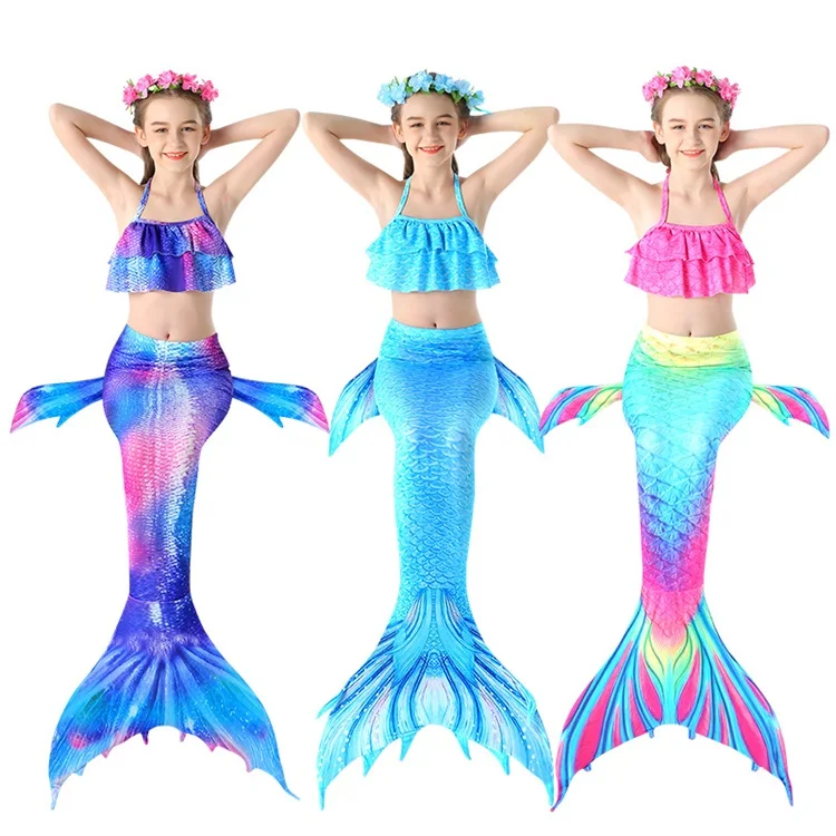
Little Mermaid Tails For Baby Girls Ruffle Swimwear Beachwear Kids Swimming Princess Bathing Suit Bikini Swimsuit Set 3 Piece 