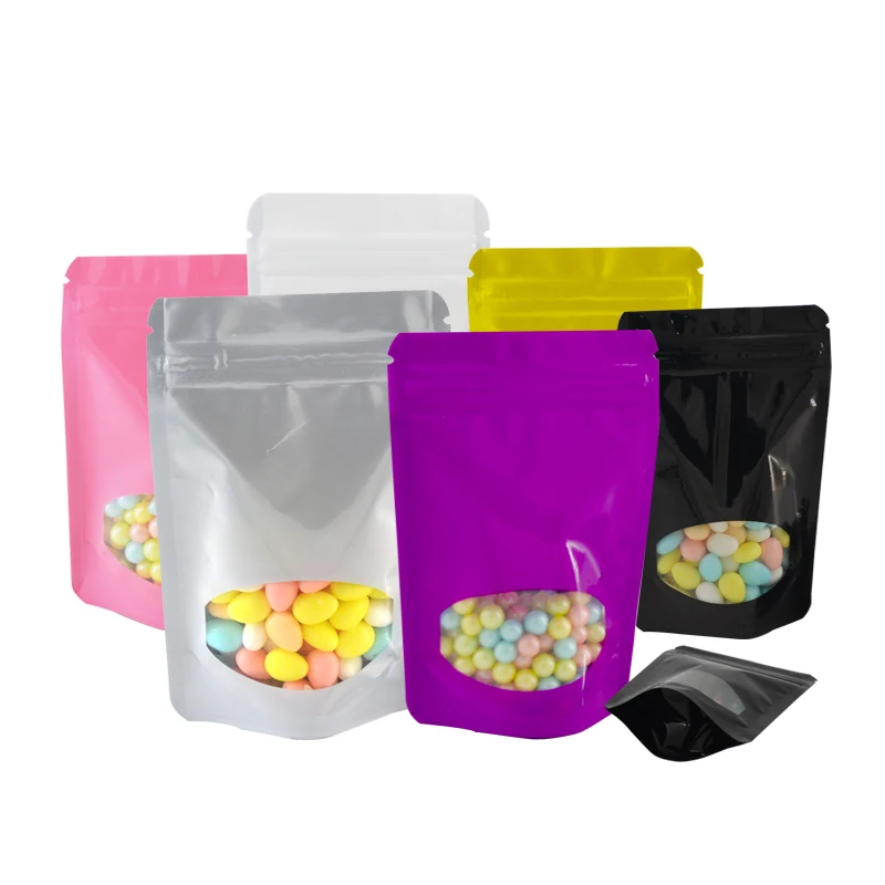 Glossy Finish Aluminum Foil Doypack Mylar Storage Food Stand Up zipper Bag With Window