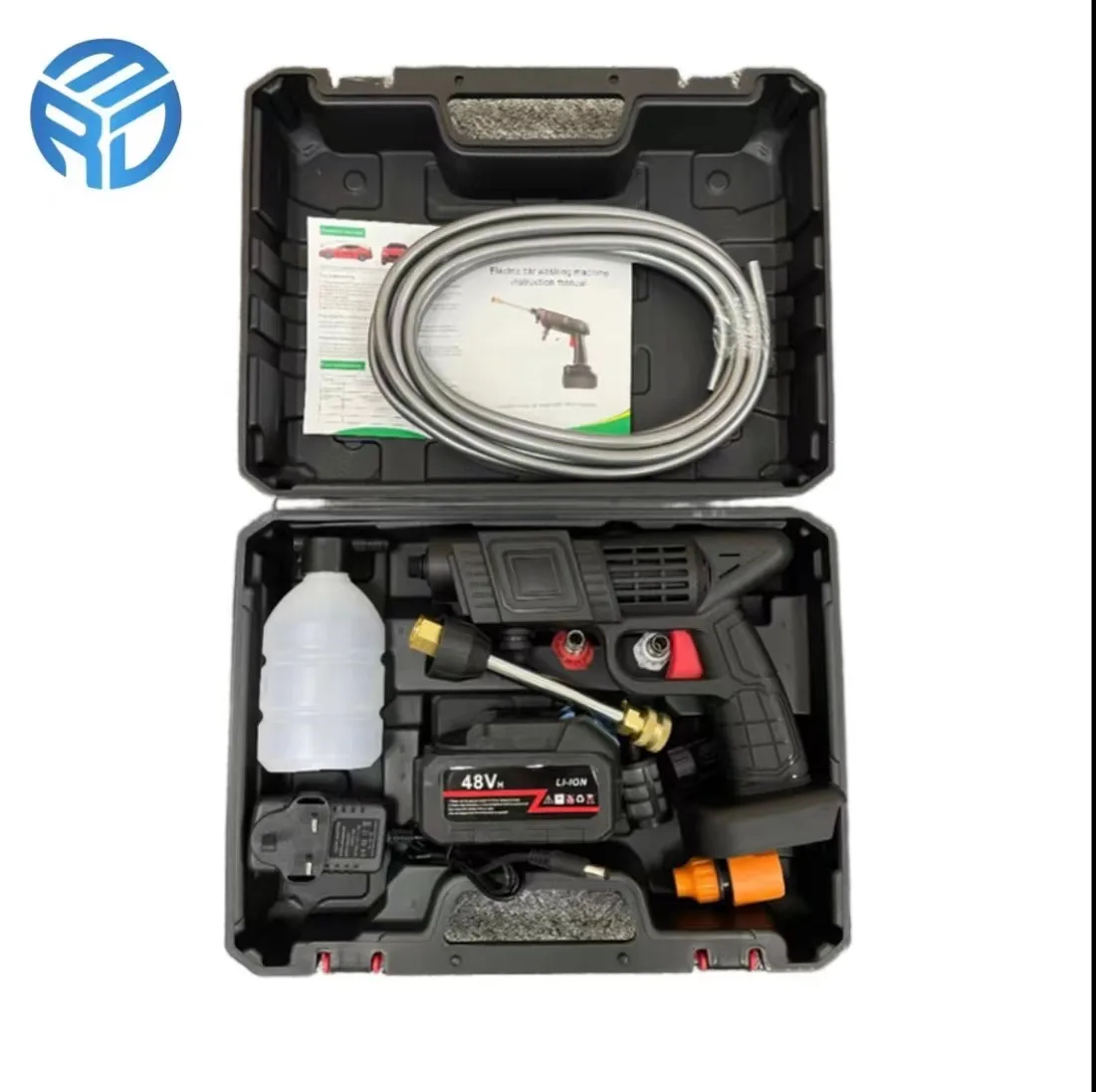 MRD Portable Powerful High Pressure 48v Lithium Cordless Wireless Car Wash Water Jet Foam Gun Car Washer 2 batteries 1charger