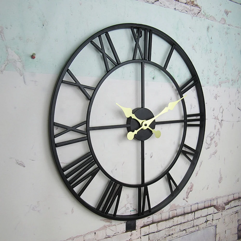 60x60cm Home Decor Vintage Rustic European Style Roman Numerals Iron Wall Clock