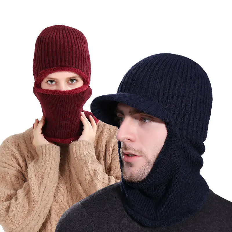 Factory Custom Men Fall Winter Hat And Scarf Set For Women Scarves Cap With Brim Knitted Visor Male Warm Earflap Caps