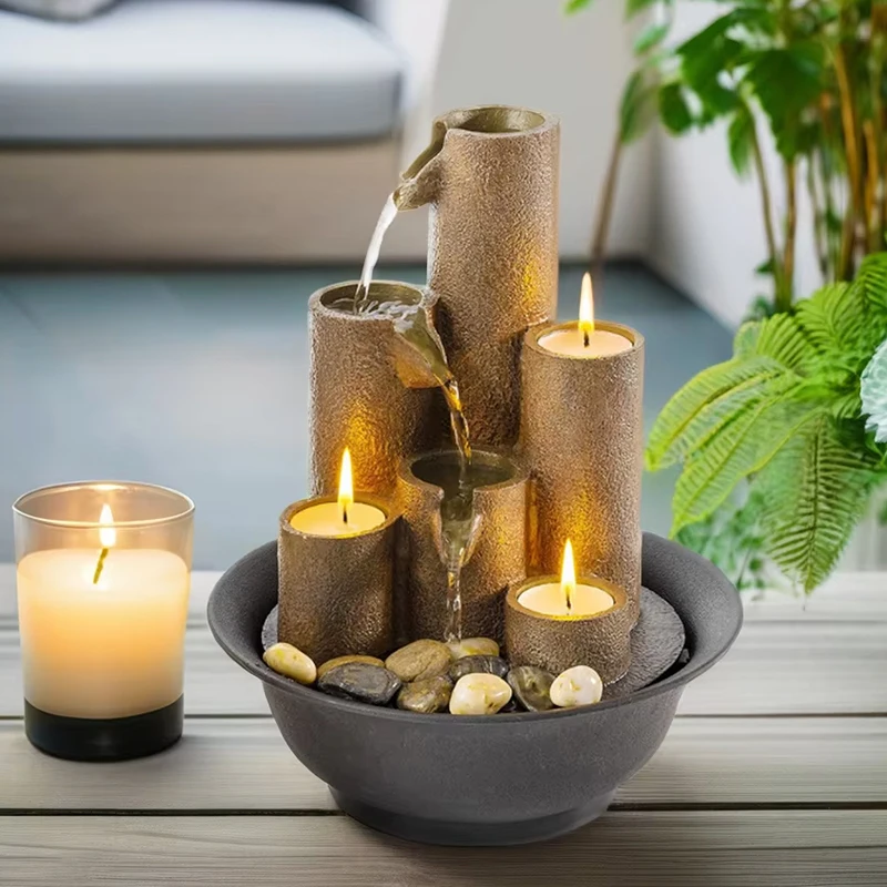 Домашний офисный фэн-шуй для релаксации многоярусная колонна с водопадом, настольный фонтан с 3 свечами