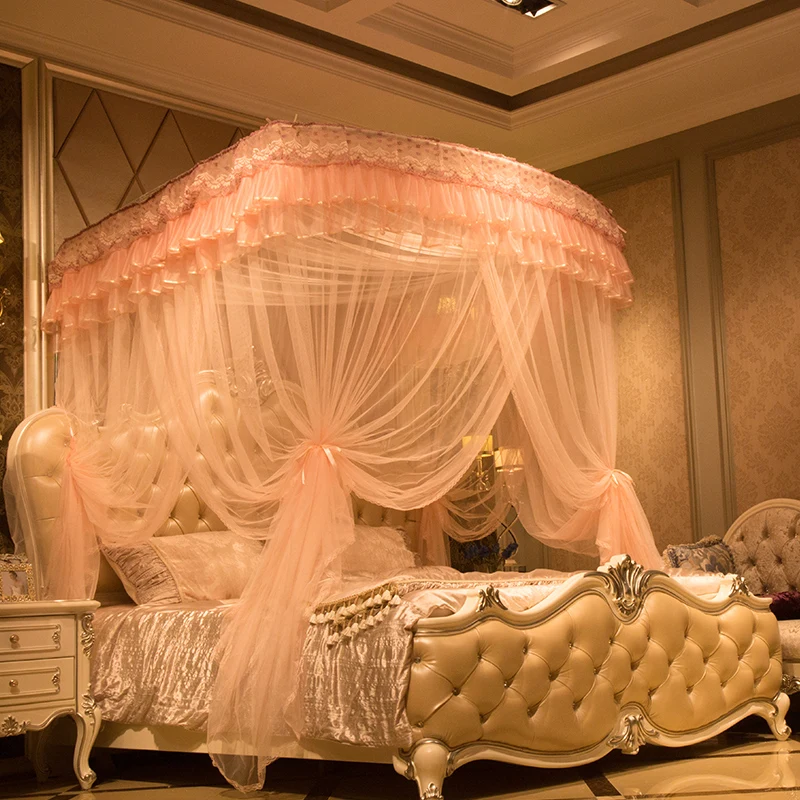 Factory Custom King Queen Full Size Square U Shape Guide Rail Bed Sleeping Mosquito Net Princess Decor Mosquito Net Easy Install