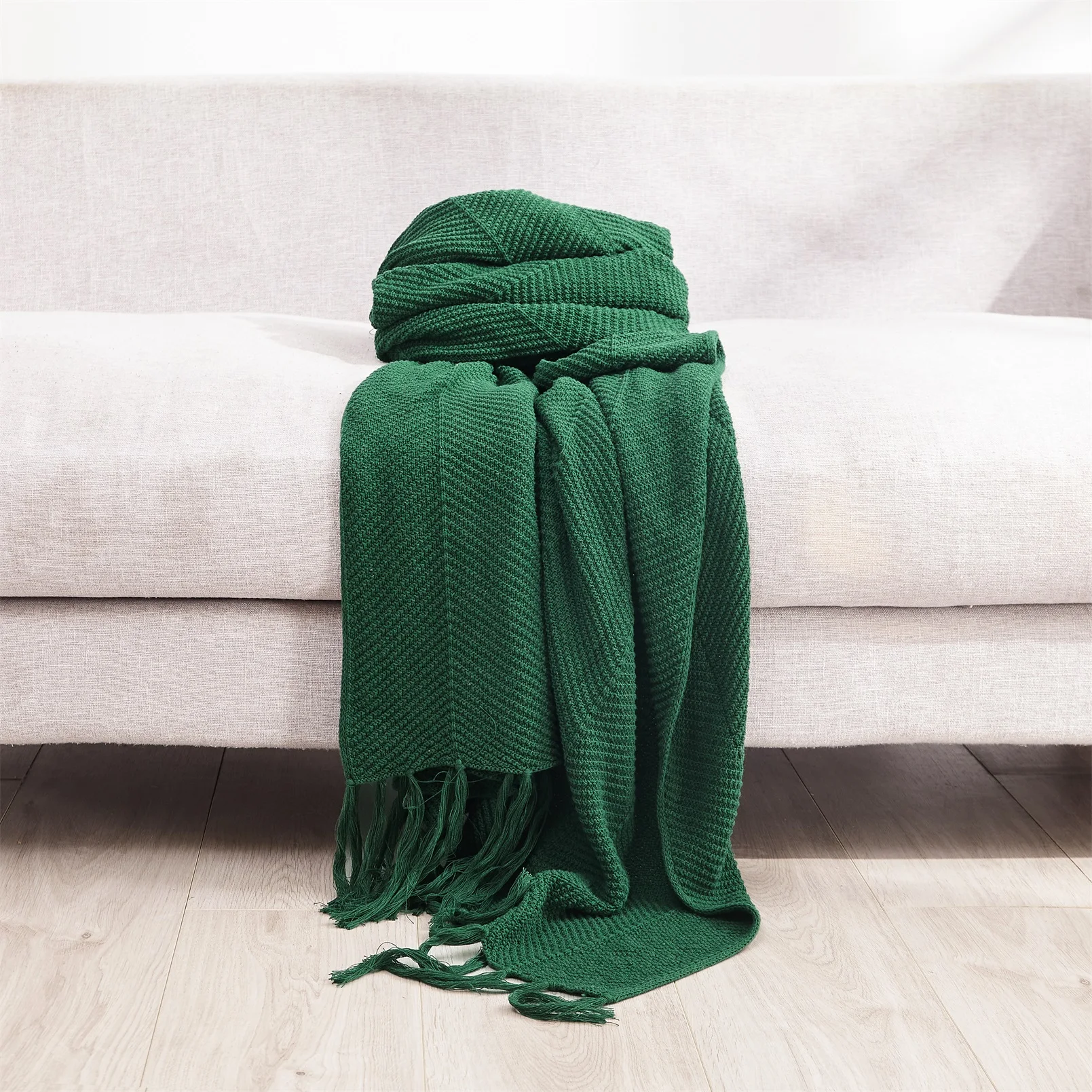 Classic Walf Checks Plaid Throws Elegant Wearable Cotton Knitted Blanket Bedroom Decoration Throw Blanket For Sofa