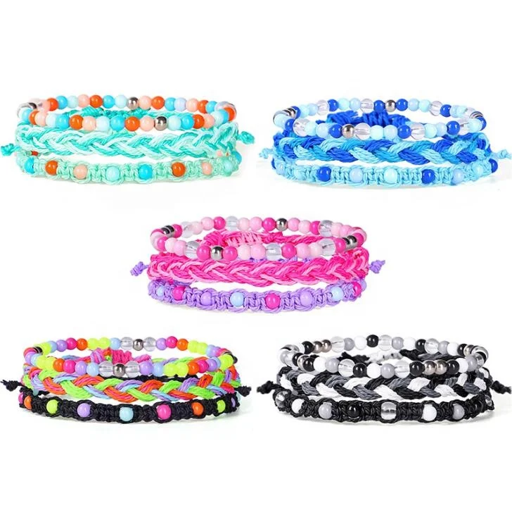 Braided Stretch Friendship Bracelets Stackable Bead Woven String Bracelets Adjustable Wave Rope Bracelets Jewelry for Girls