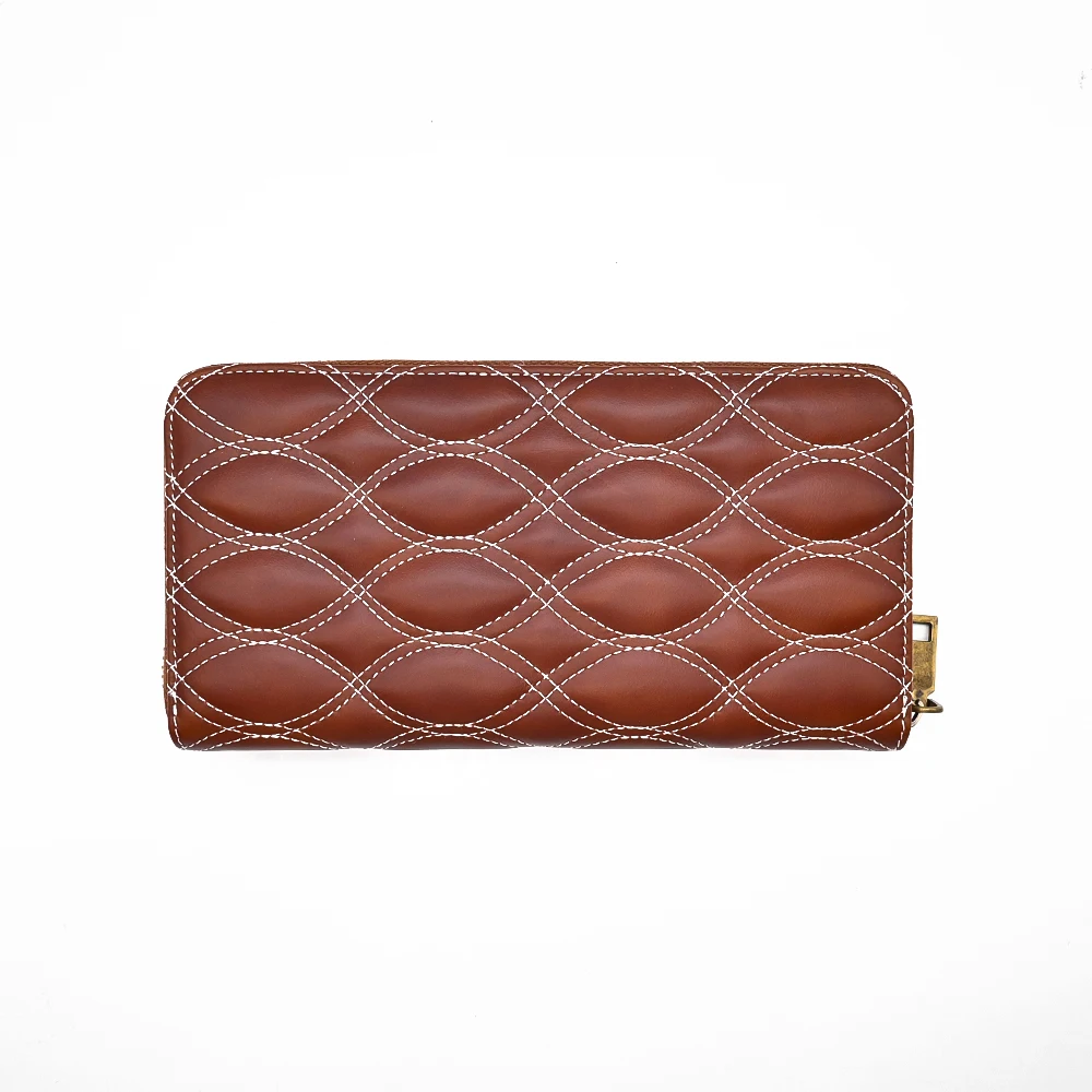 custom fashionable ladies quilted genuine real cowhide leather RFID zipper purse wallets for women