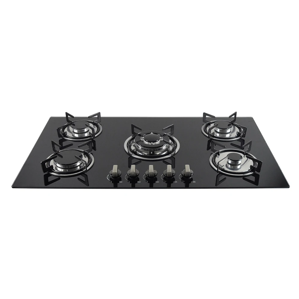 Wholesale Heavy Top Tempered Glass Kitchen Built-In 5 Burner Integrated Stove Cooktop Gas Hob From China Supplier Price Black