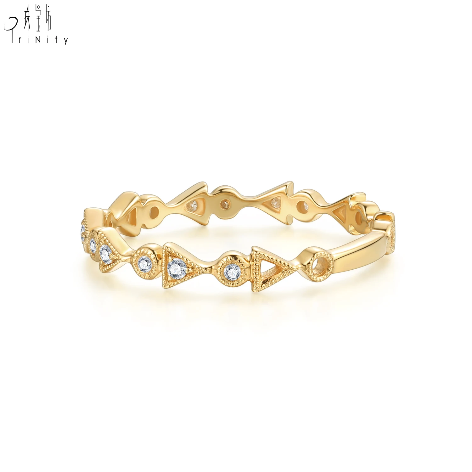 Most Popular 18K Solid Yellow Gold Jewelry stackable rings Diamond Half Eternity Band Delicate Ring Jewelry Real Diamond Ring