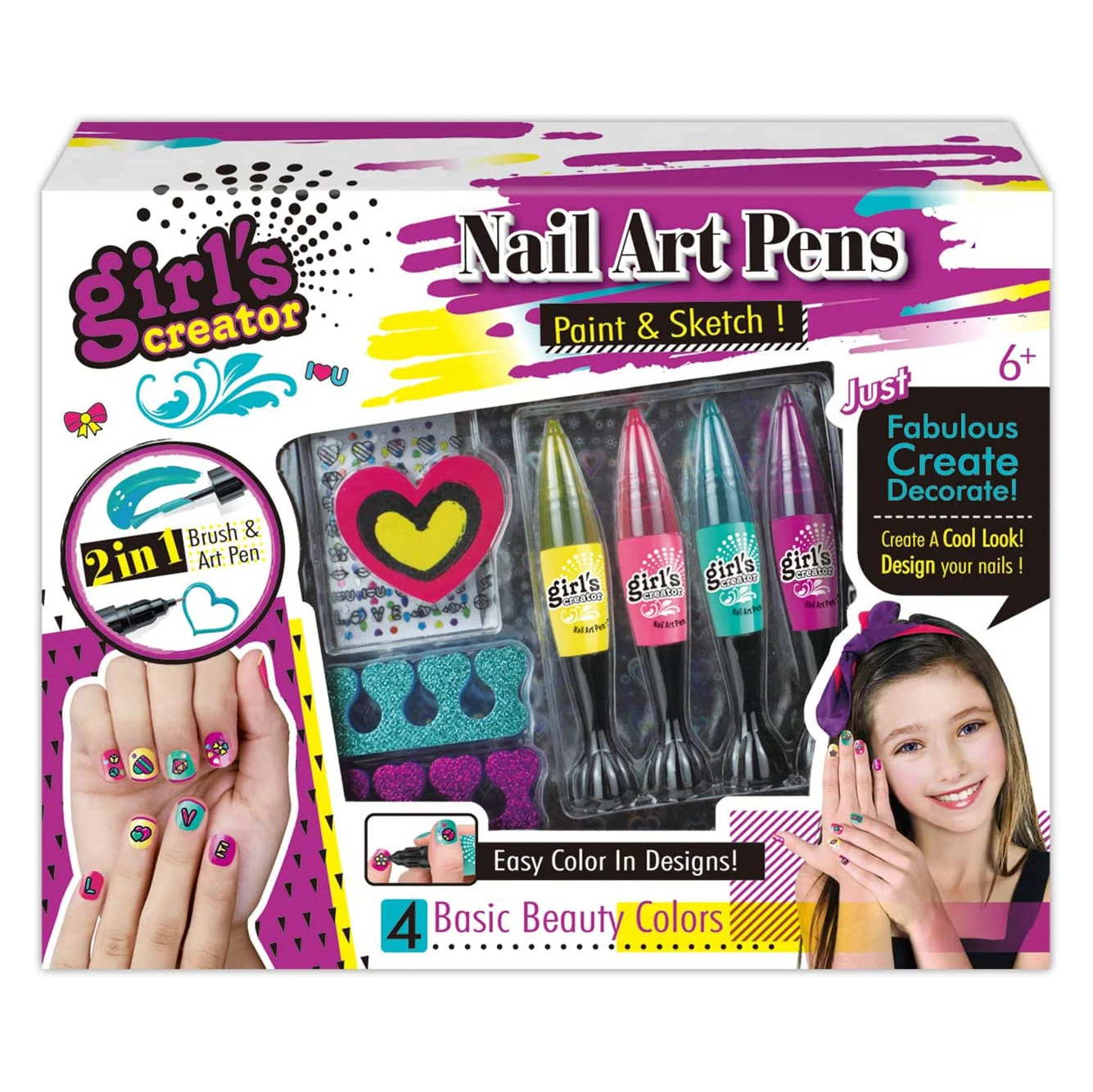 Non Toxic Kids Nail Polish Sticker Art Pens Makeup Toy Set for Girls 8 to 12 Age Children Cosmetic Kit