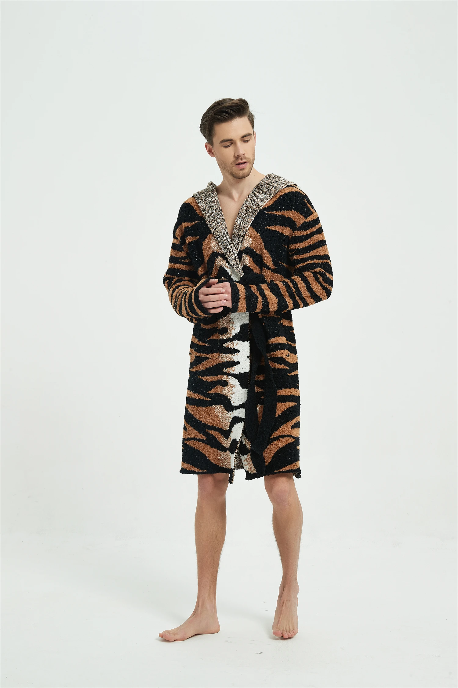 Microfiber  Robe Knitted Robe with sleeves  knitted clothes Cozy Tiger House Robe Winter Pyjamas