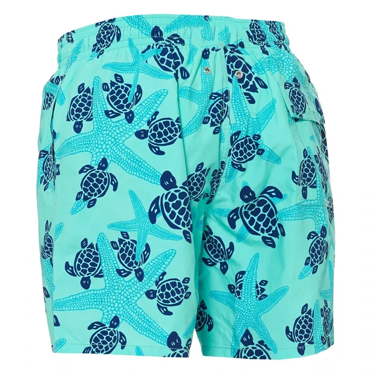 Custom Blue Starfish Print Swim Shorts Mens Board Shorts Swimming Trunks