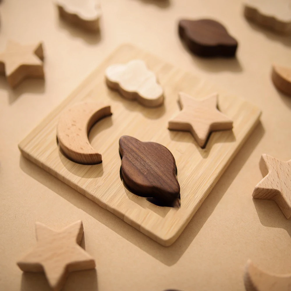 Wooden Star and Moon Puzzle, Kids Learning Puzzle Game Early Learning Shape Matching Game for Kids, Safe Early Education Toy
