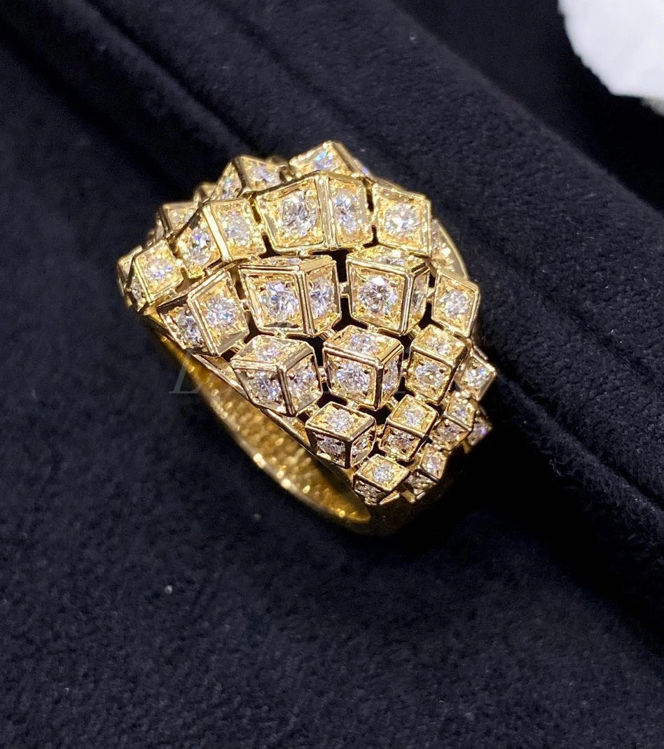 18K Gold Luxury Design Shining Diamond lab grown diamonds cuban stone setting roast ring