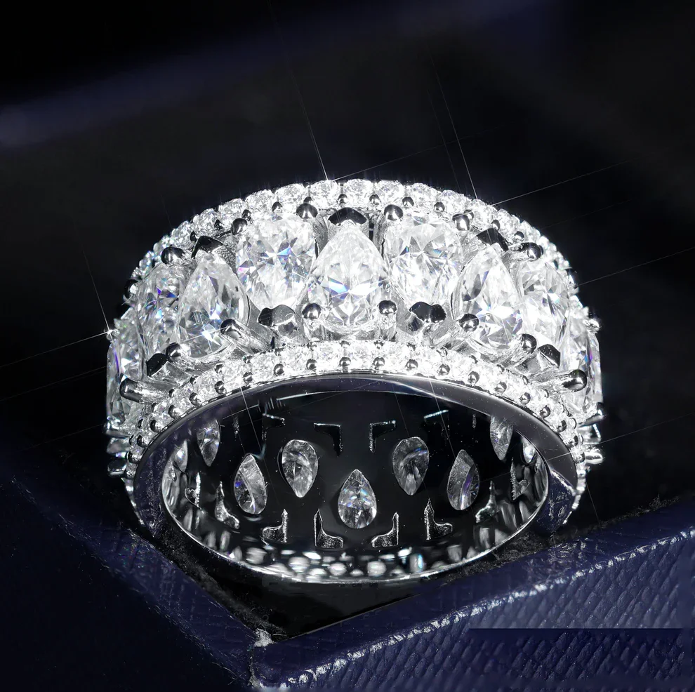 925 Sterling Silver Custom Moissanite Ring VVS Lab diamond Hip Hop  Heart Ring