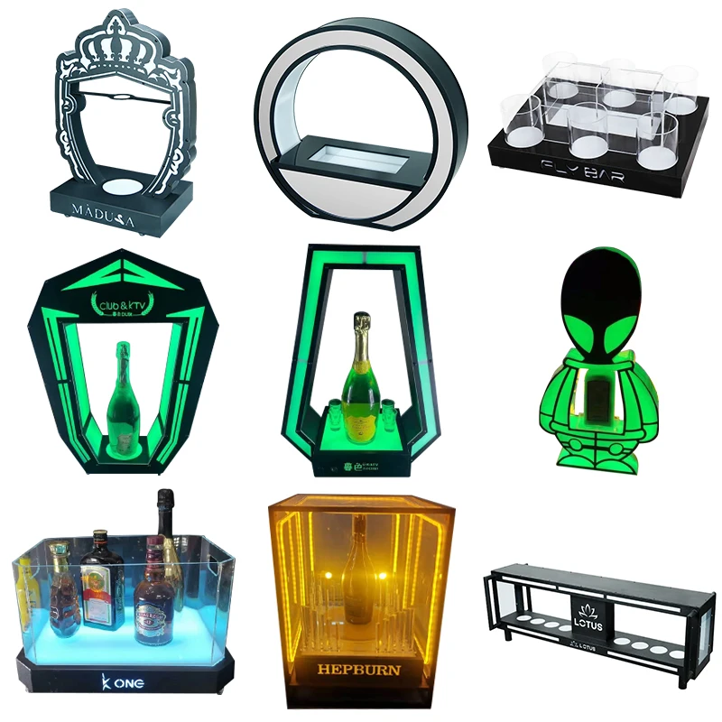 Bar nightclubs wedding Custom serving Tray LED Light Base Stand Rack Champagne whisky wine bottle Glorifiers Display Holder