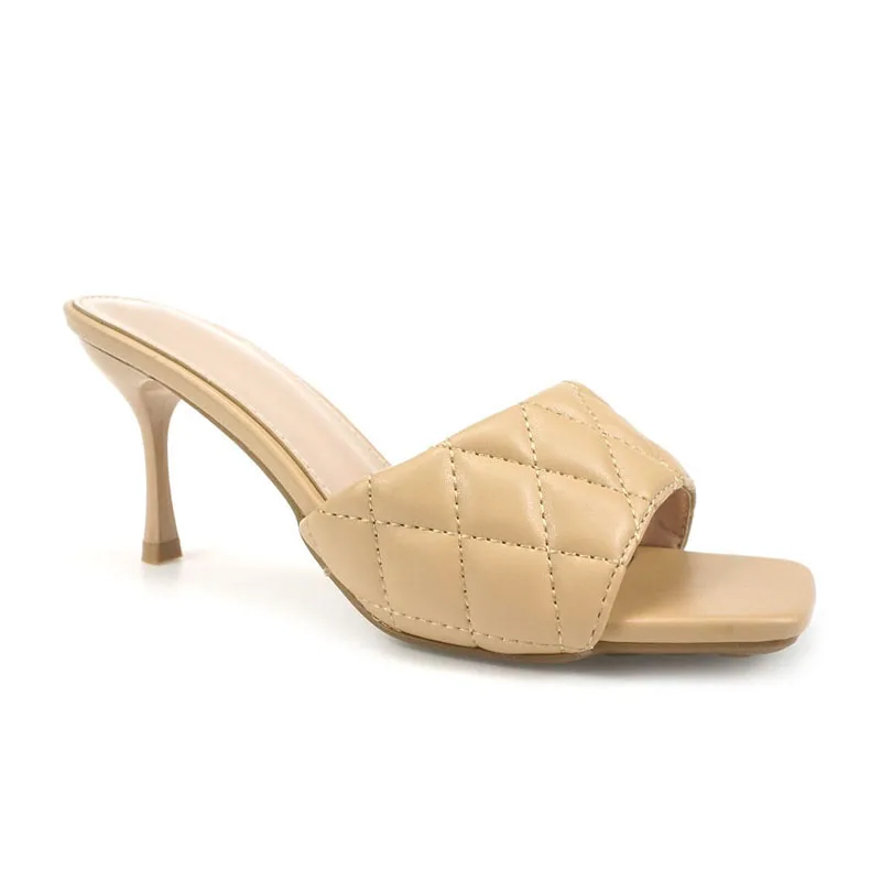 New fashion Ladies High Heels Sandals sexy Square Toe Thin Heel Female Slides Slippers Summer Mule Shoes for women