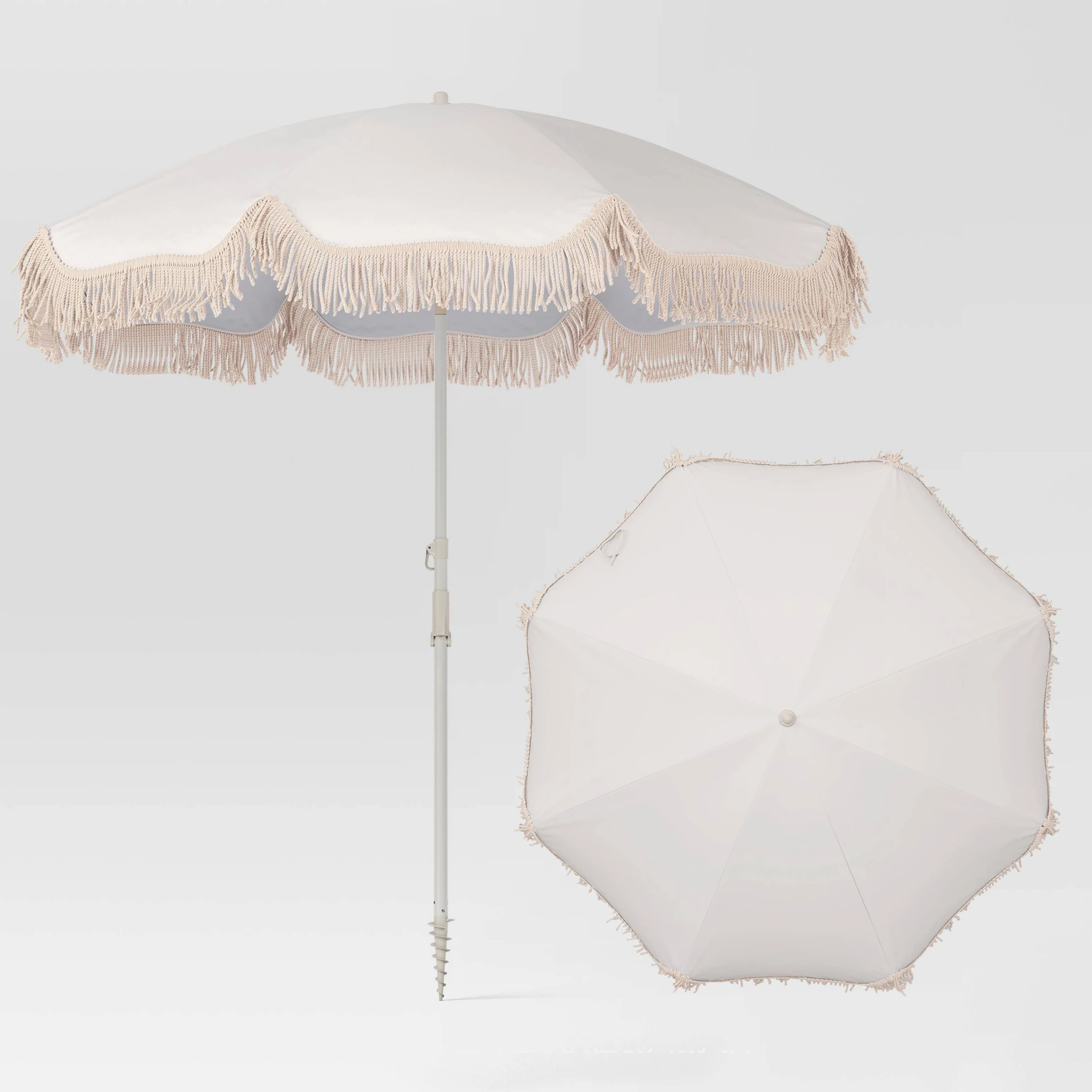 Cheap Price Customized Printed Size  Potable Aluminium Pole Sun Shade Garden Parasol Beach Tassels Umbrella With Fringe and Tilt