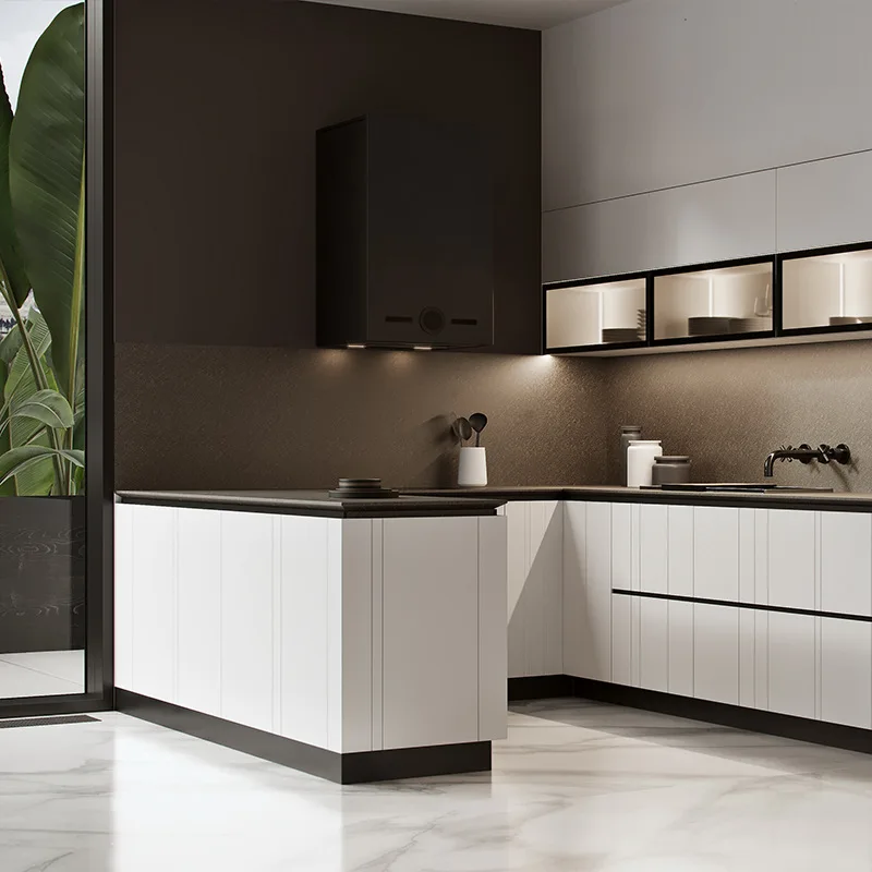 Hot Sale Modern Design Ready Customized Wall Floor Stand Quartz Sintered Stone Countertop Sink Base Plywood Kitchen Cabinet