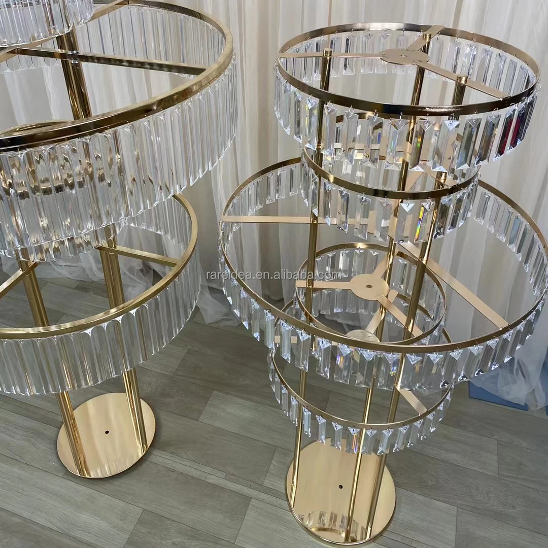 Tall Gold Mental Crystal Wedding Centerpiece Table Decoration Flower Stand For Tables