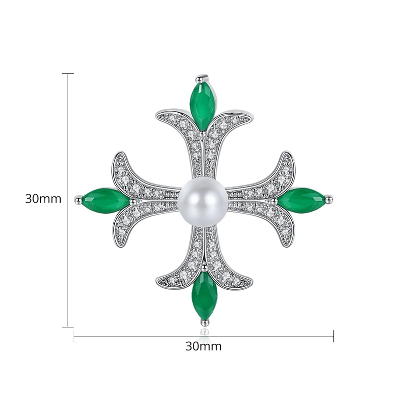 HYH Jewelry Beautiful Shiny 5A Zircon Emerald Cross Brooch for Party
