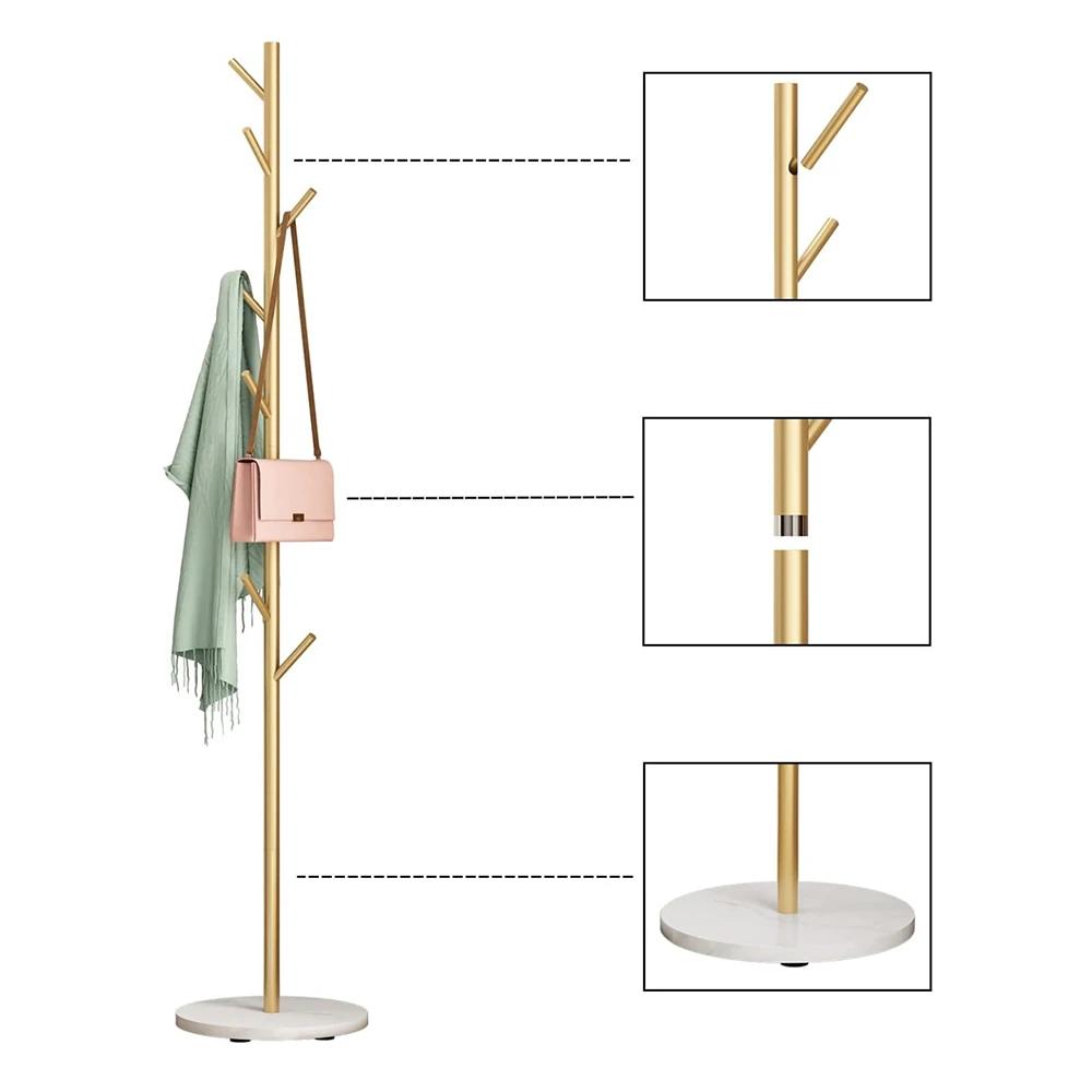 Freestanding Clothes Stands Metal Coat Racks Entryway Coat Rack Stand with Marble Base