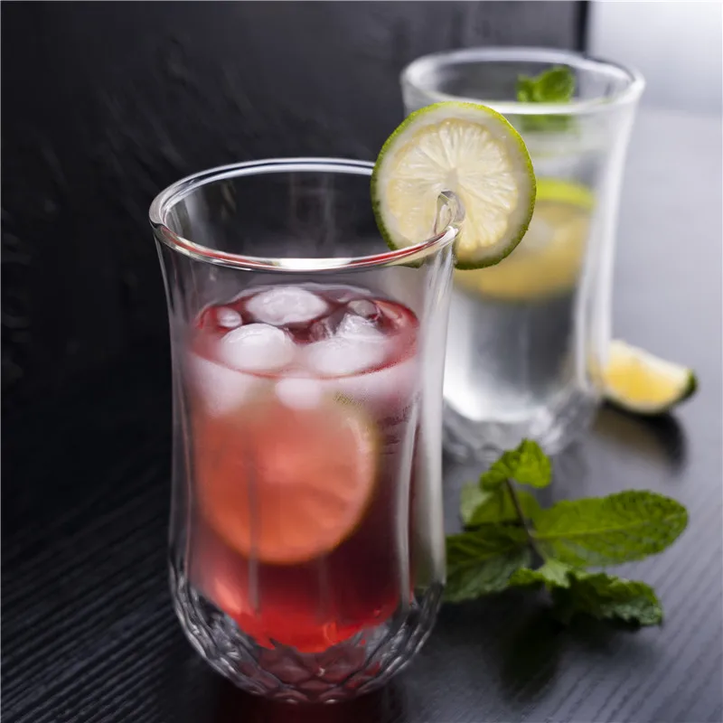 double layer heat resistant glass household water glass carving whisky glass cup