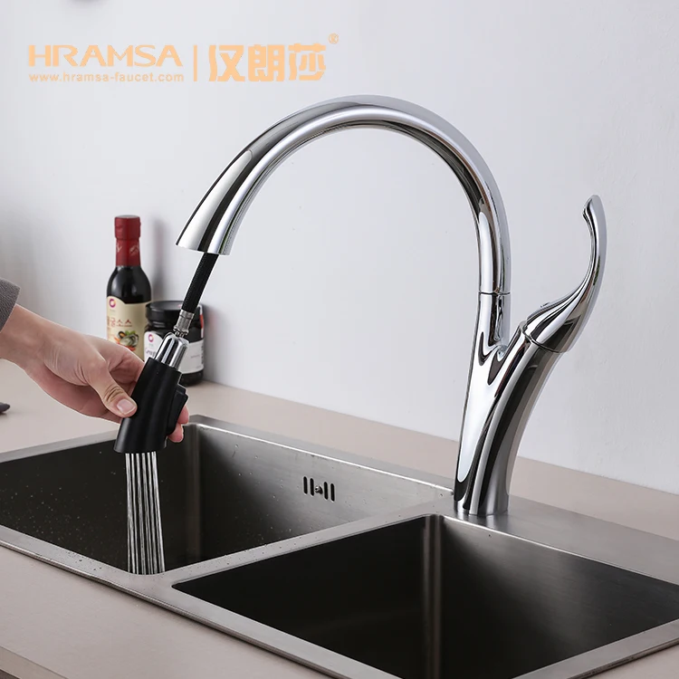 HRAMSA sink mixer faucet single hole Luxury washroom waterfall brass kitchen faucet