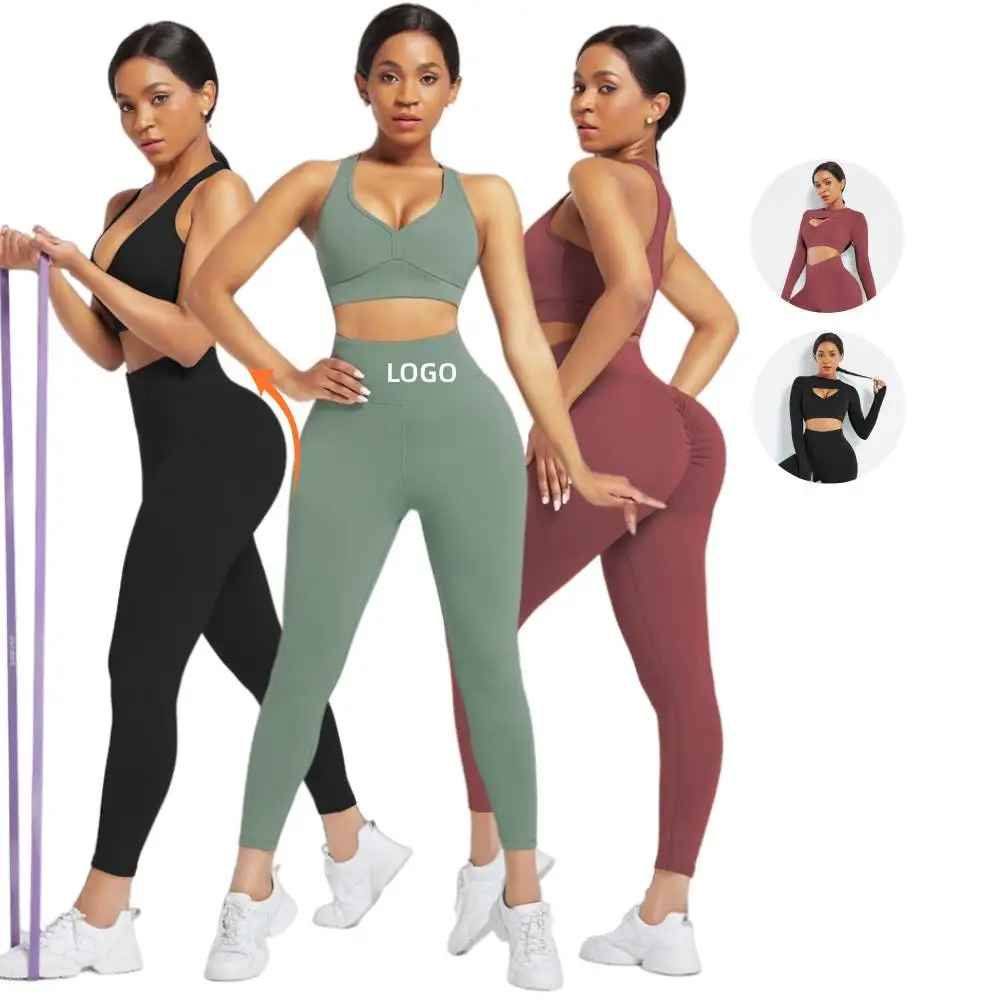 OEM Design Feelingirl New Arrival Yoga Three Pieces Set Sportswear Women Running Sweat Yoga Workout Set