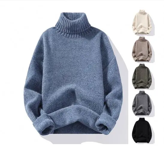 Men Solid Color Sweater Men Knitted Turtleneck Sweater Winter Male Knitted Sweater Causal Pullovers Man Clothes