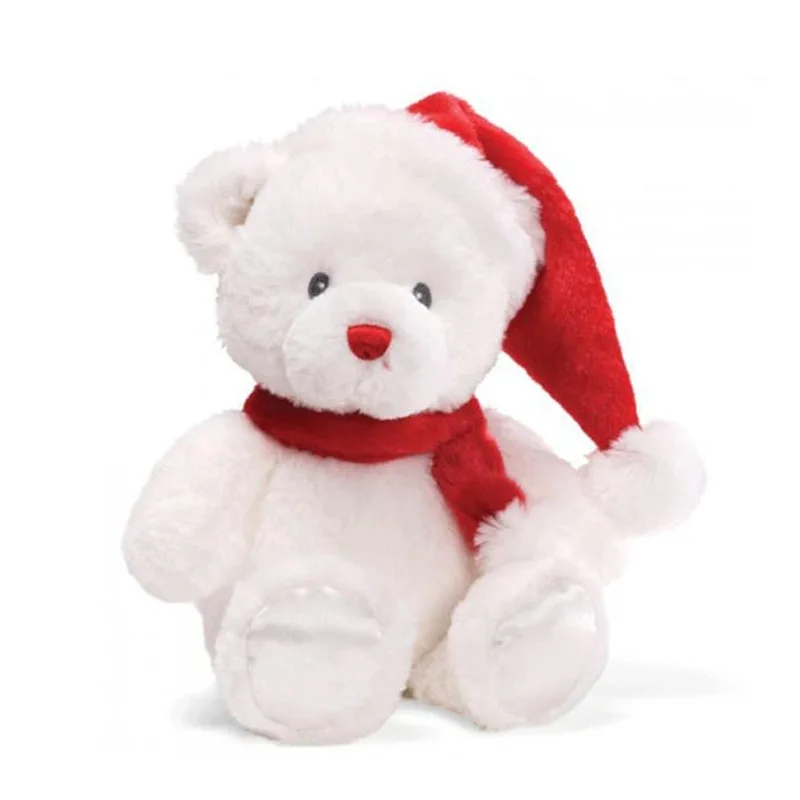 2025 Hot Sale Christmas White Stuffed Teddy Bear With Hat and Scarf  plush Polar Bear as Children Gifts