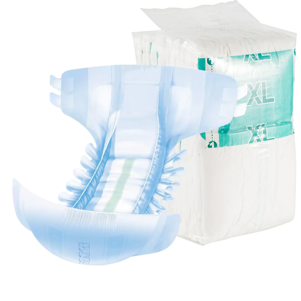 Free Sample ISO CE XXL XL L M S Size Premium Disposable Briefs Printed Blue Thick Adult Diaper