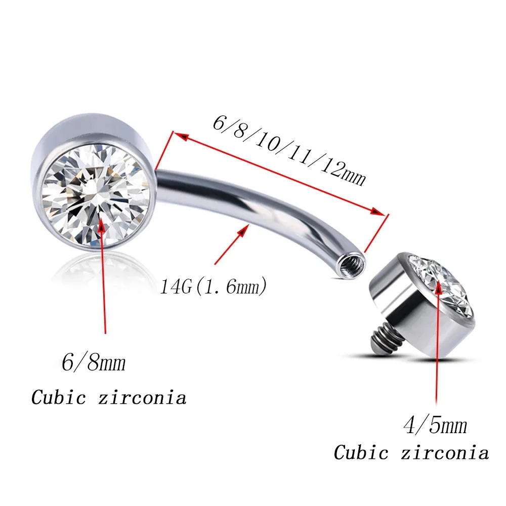 G23 Titanium Cubic Zirconia Belly Button Rings Body Piercing Jewellery Belly Barbell 14G Navel Piercing Ring Jewelry for Women