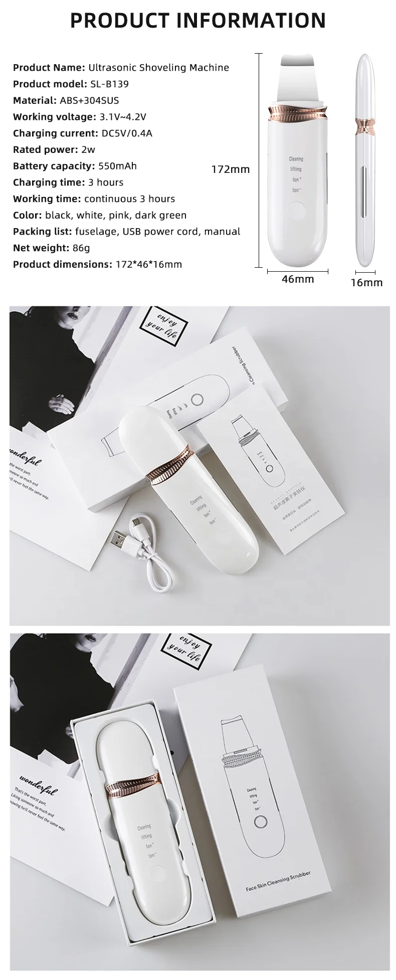 Facial Ultra Sonic Peeler Ionic Skin Care Tool Scrubber Portable Machine