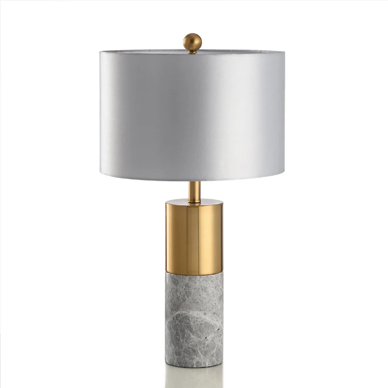 Creative Natural Stone Marble Base Fabric Shade Modern Bedroom  Bedside Desktop Lamp Table Light