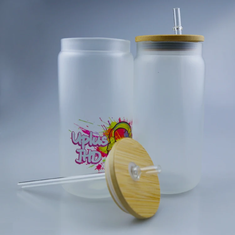 High quality sublimation 12oz 12 oz 16oz 25oz blanks ounce can shaped rainbow drinking frosted glass tumbler with straw