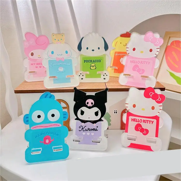 Sanrioed Desk Mobile Phone Holder Hello Kt Cinnamoroll Kuromi Phone Stand Flat Support Frame Photo Shelf Ipd Rack Home Decor