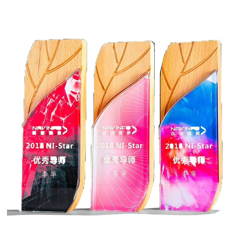 Custom Wood Souvenirs Award Plaque Tree Pattern Block Crystal Wooden Trophy Religious Style Sports Medal Engraved Design